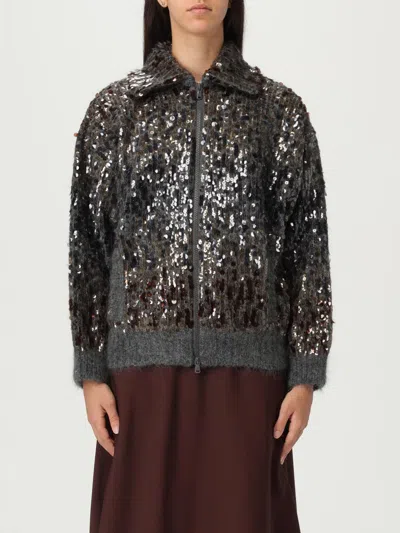 Brunello Cucinelli Embellished Crewneck Knitwear With Ribbed Accents In Black