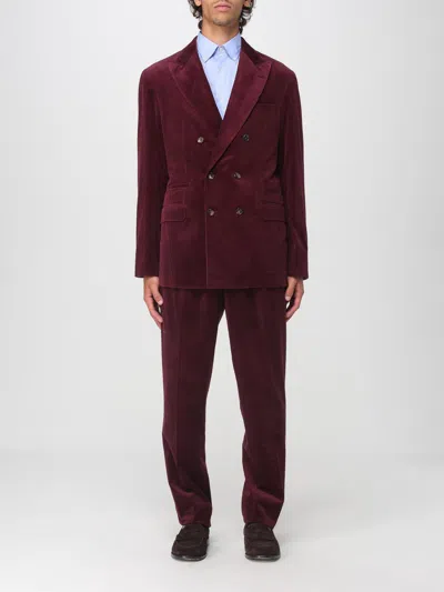 Brunello Cucinelli Velvet Double-breasted Suit Button Detailing In Brown