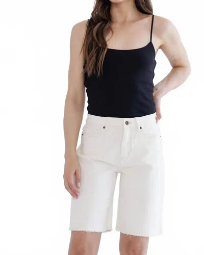Mica Denim Frayed Hem Bermuda Shorts In Cream