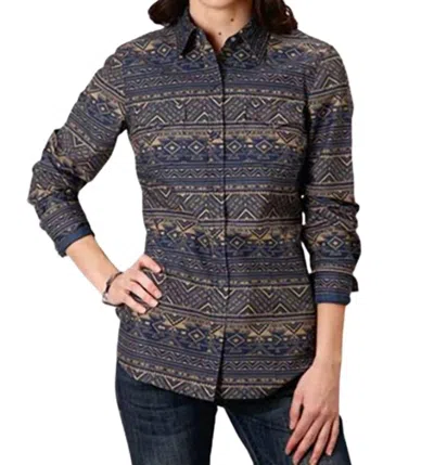 Roper Women's West Made Aztec Western Snap Shirt In Navy