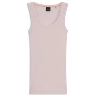 Hugo Boss Stretch-cotton Slim-fit Top With Ribbed Structure In Burgundy