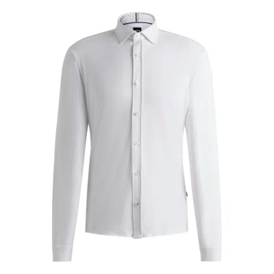 Hugo Boss Slim-fit Shirt In Stretch-cotton Jersey In Red