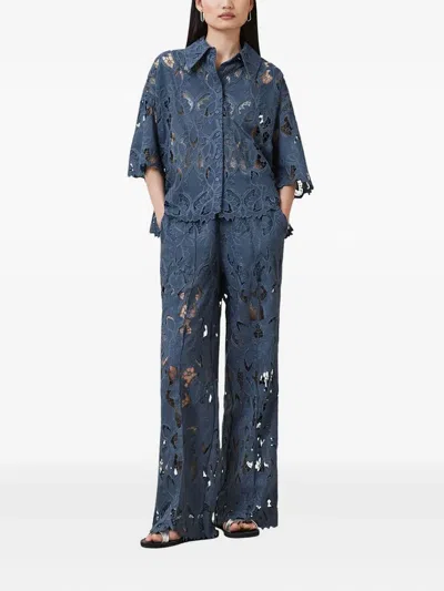 Allsaints Charli Embroidered Straight Fit Trousers In Blue