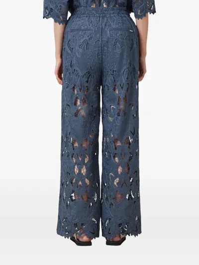 Allsaints Charli Embroidered Straight Fit Trousers In Blue