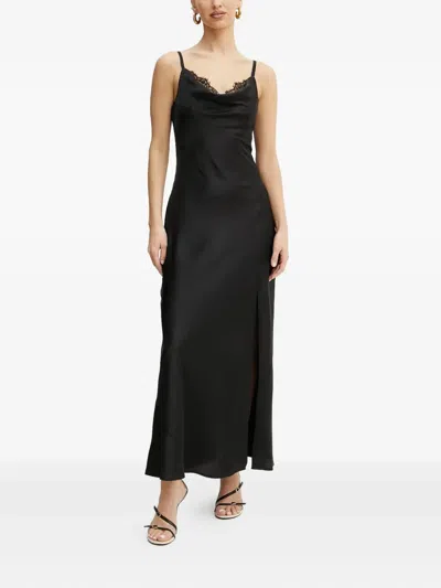 Guess Usa Lace-trimmed Cowl-neck Maxi Dress In Black