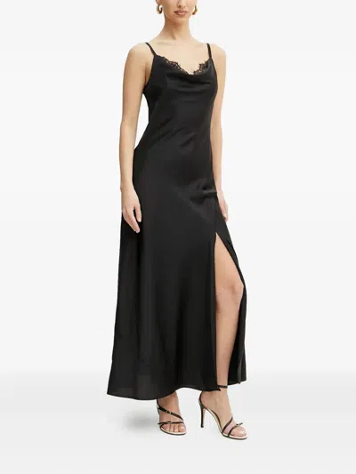 Guess Usa Lace-trimmed Cowl-neck Maxi Dress In Black