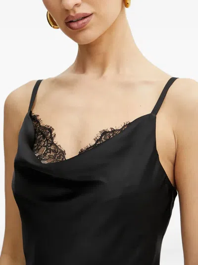 Guess Usa Lace-trimmed Cowl-neck Maxi Dress In Black
