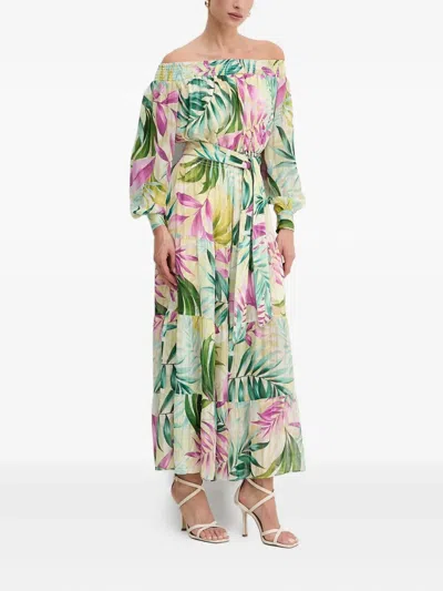 Guess Usa Off-shoulder Tiered Maxi Dress In Gray