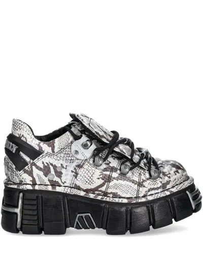 New Rock Snakeskin-effect Platform Sneakers In White