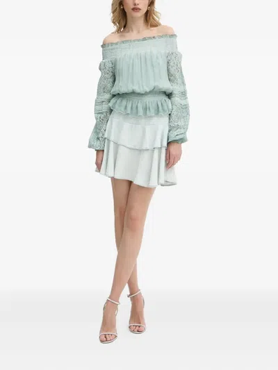 Guess Usa Lace-trimmed Smocked Blouse In Green