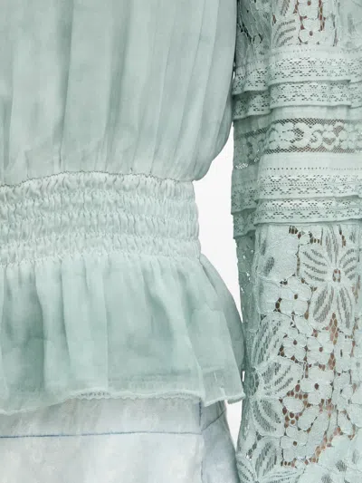 Guess Usa Lace-trimmed Smocked Blouse In Green