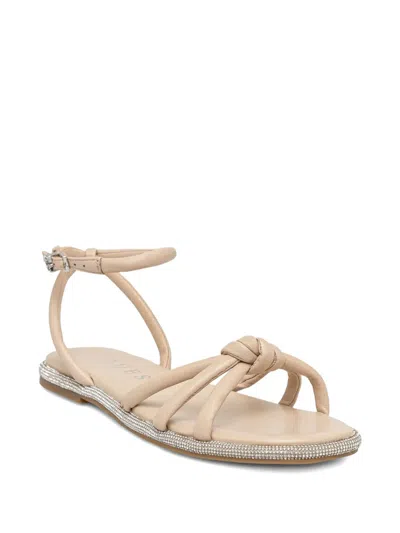 Guess Usa Leather Flat Sandals In Neutral
