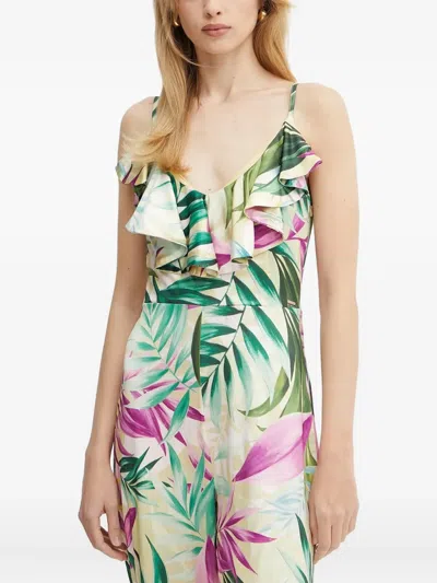 Guess Usa Ruffle-detail Tropical-print Jumpsuit