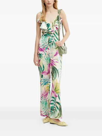 Guess Usa Ruffle-detail Tropical-print Jumpsuit