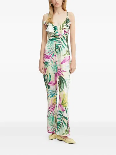 Guess Usa Ruffle-detail Tropical-print Jumpsuit