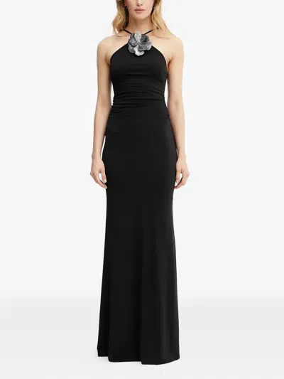 Guess Usa Halter-neck Flower-embellished Maxi Dress In Black