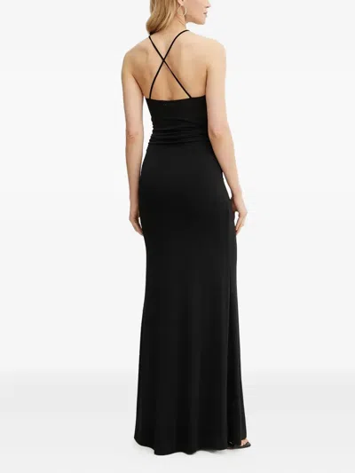 Guess Usa Halter-neck Flower-embellished Maxi Dress In Black