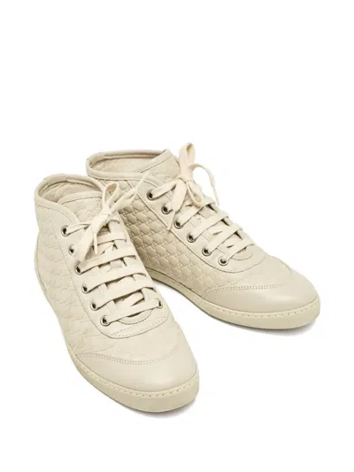 Pre-owned Gucci Monogram-embossed Leather High-top Sneakers In Neutral