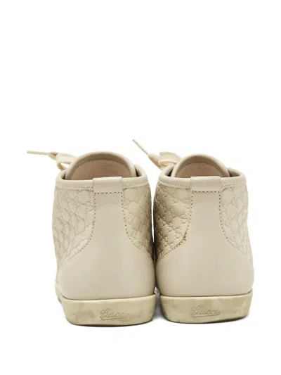 Pre-owned Gucci Monogram-embossed Leather High-top Sneakers In Neutral