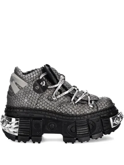 New Rock Metallic-accents Platform Sneakers In Black