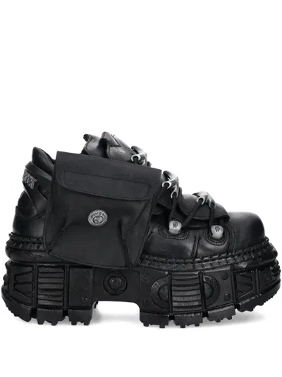 New Rock Pocket-detail Platform Sneakers In Black