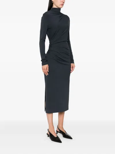 Brunello Cucinelli High-neck Gathered Midi Dress