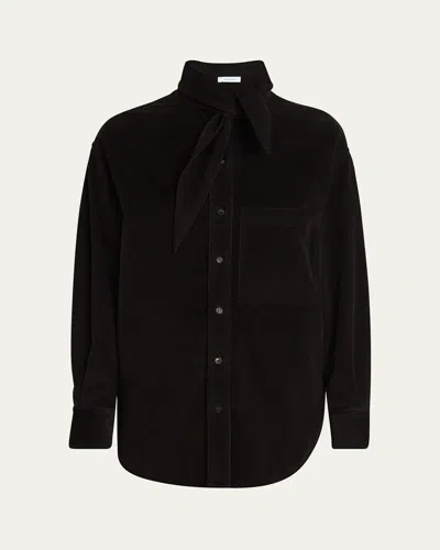 Ferragamo Tie-neck Corduroy Button Down Shirt