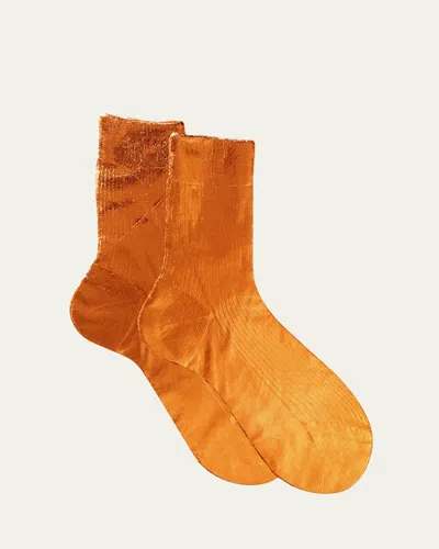 Maria La Rosa Ribbed Laminated Silk Crew Socks