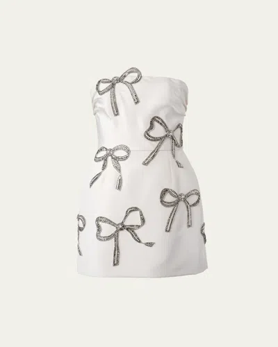 Carolina Herrera Crystal Bow Strapless Mini Dress In White