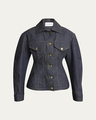 Givenchy Cocoon-sleeve Waisted Denim Jacket In Blue
