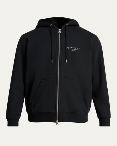 Givenchy Logo Stamp Zip-up Hooded Sweatshirt In Black