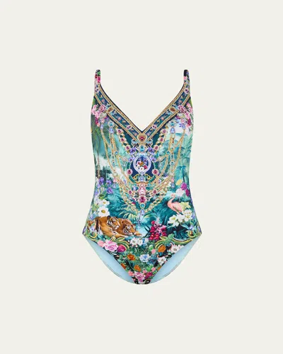Camilla Basked In Baroque V-neck Underwire One-piece Swimsuit In Multi