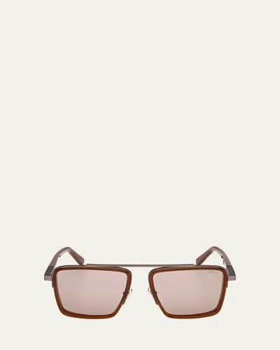 Zegna Aviator Frame Sunglasses In Brown