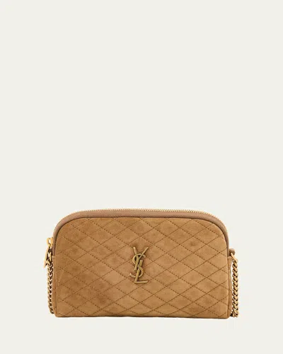 Saint Laurent Gaby Mini Ysl Crossbody Bag In Quilted Suede