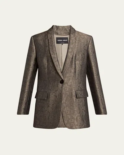 Giorgio Armani Geo Silk Jacquard Single-breasted Blazer In Brown