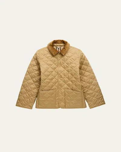 Burberry Girl's Milo Corduroy-collar Quilted Jacket In Gold