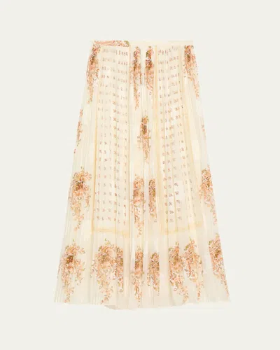 Ulla Johnson Brion Pleated Floral Silk Lace Midi Skirt