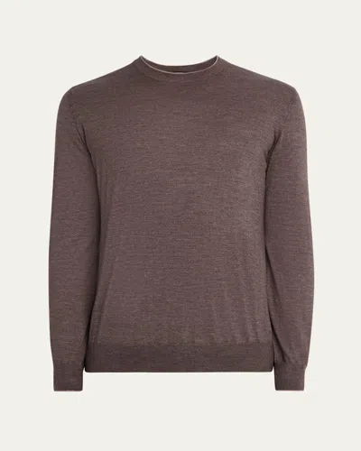 Cesare Attolini Men's Cashmere-silk Crewneck Sweater In Brown