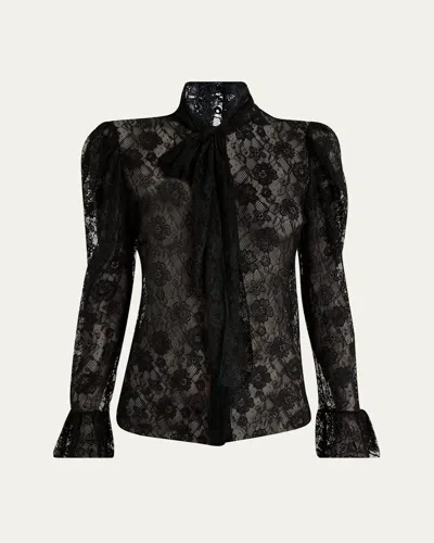 Chloé Tie-neck Lace Button-down Blouse