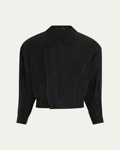 Giorgio Armani Men's Asymmetrical Lyocell Bomber Jacket In Black