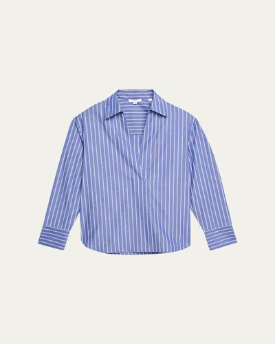 Vince Stripe Popover Shirt In Blue