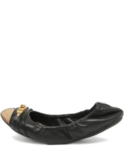 Pre-owned Burberry Check Leather Flats