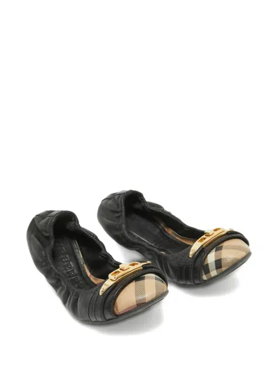 Pre-owned Burberry Check Leather Flats
