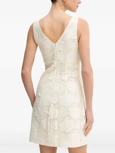 Guess Usa V-neck Eyelet-pattern Mini Dress In White