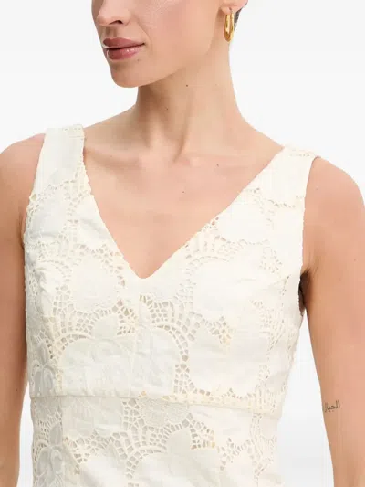 Guess Usa V-neck Eyelet-pattern Mini Dress In White