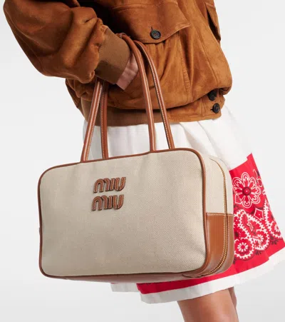Miu Miu Beau Leather-trimmed Canvas Tote Bag