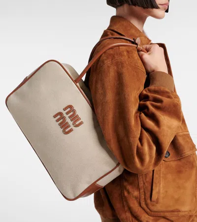 Miu Miu Beau Leather-trimmed Canvas Tote Bag