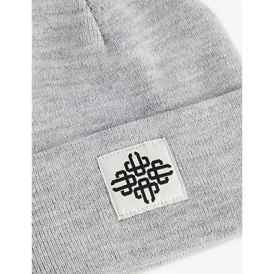 The Couture Club Greymarl Emblem-badge Ribbed Knitted Beanie Hat In Gray
