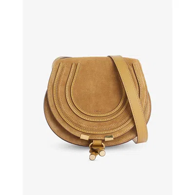 Chloé Womens Gold Khaki Marcie Round Suede-leather Cross-body Bag