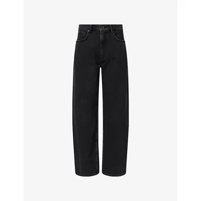 Allsaints Womens Washed Black Sadie Barrel-leg Mid-rise Stretch-denim Jeans In Black